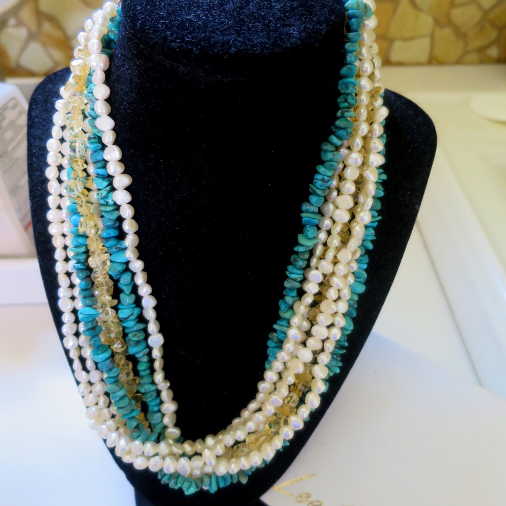 Freshwater Pearls  SemiPrecious Gems 7 Strand Necklace